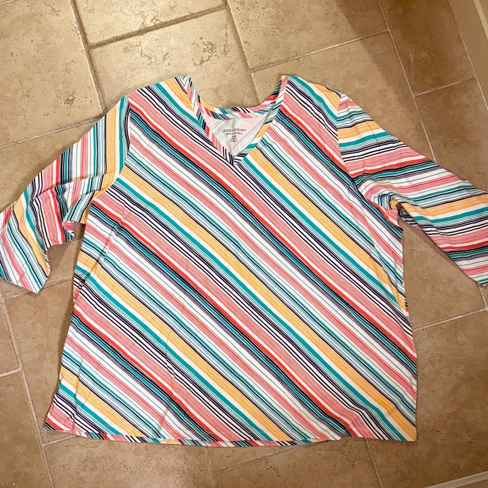 Jessica London 26/28 Colorful Striped V-Neck Top